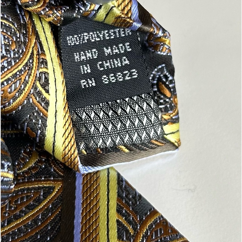 Bill Robinson Mens Paisley Stripe Tie Brown Gold Blue Formal Necktie - Picture 10 of 11